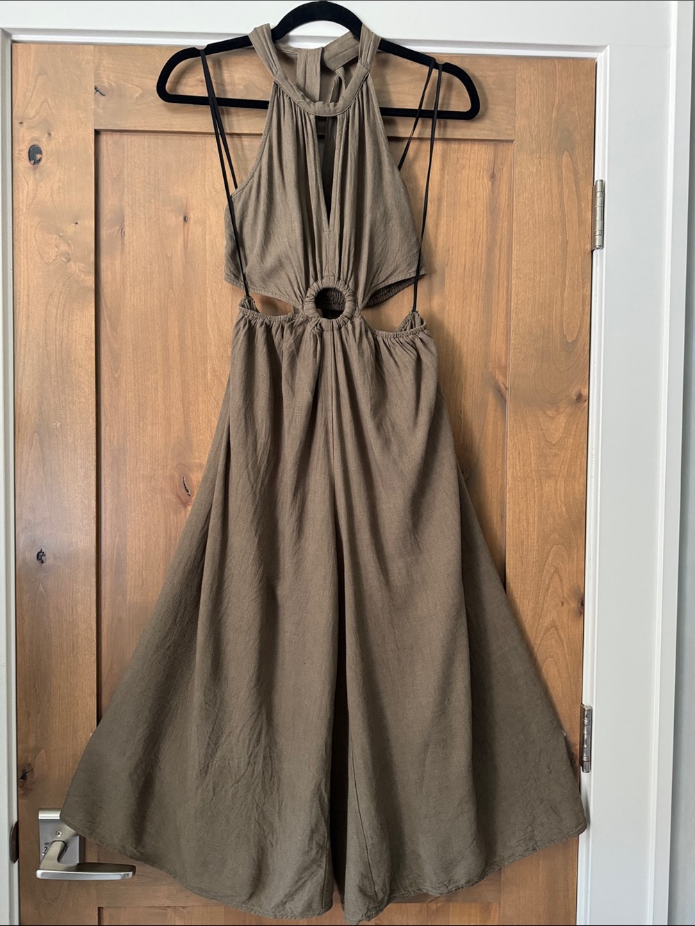 Women's Olive Halter Cutout Jumpsuit